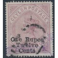 CEYLON - 1885 1R12c on 2.50R dull rose QV, crown CC watermark, perf. 12½:14, used – SG # 176