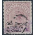 CEYLON - 1885 1R12c on 2.50R dull rose QV, crown CC watermark, perf. 12½:14, used – SG # 176