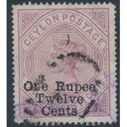 CEYLON - 1885 1R12c on 2.50R dull rose QV, crown CC watermark, perf. 12½:14, used – SG # 176