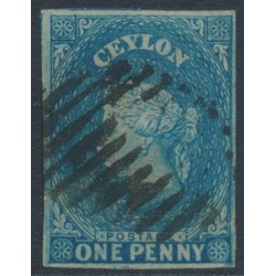 CEYLON - 1857 1d deep turquoise-blue QV, imperforate, large star watermark, used – SG # 2