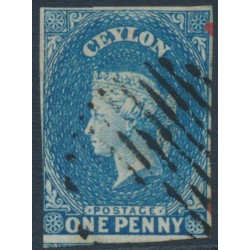 CEYLON - 1857 1d blue QV, imperforate, large star watermark, used – SG # 2a