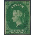 CEYLON - 1857 2d green QV, imperforate, large star watermark, used – SG # 3