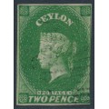 CEYLON - 1857 2d yellowish green QV, imperforate, large star watermark, used – SG # 3a