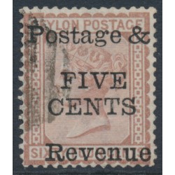 CEYLON - 1885 5c on 64c red-brown QV, perf. 14:14, crown CC watermark, used – SG # 158