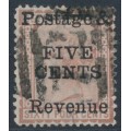 CEYLON - 1885 5c on 64c red-brown QV, perf. 14:12½, crown CC watermark, used – SG # 173