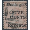 CEYLON - 1885 5c on 64c red-brown QV, perf. 14:12½, crown CC watermark, used – SG # 173