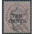 CEYLON - 1885 10c on 24c brown-purple QV, perf. 14:14, crown CA watermark, used – SG # 185