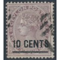 CEYLON - 1885 10c on 24c brown-purple QV, perf. 14:14, crown CA watermark, used – SG # 188