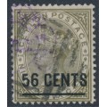 CEYLON - 1885 56c on 96c drab QV, perf. 14:14, crown CA watermark, used – SG # 192