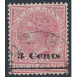 CEYLON - 1892 3c on 4c rose Queen Victoria, used – SG # 242