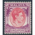 SINGAPORE - 1948 40c red/purple KGVI definitive, perf. 14:14, MH – SG # 11