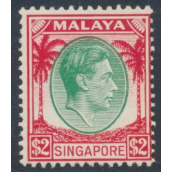 SINGAPORE - 1948 $2 green/scarlet KGVI definitive, perf. 14:14, MH – SG # 14