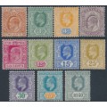 CEYLON - 1904 2c to 1R50 KEVII short set of 11, multi crown CA watermark, MH – SG # 277-287