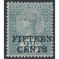 CEYLON - 1891 15c on 28c slate QV, MH – SG # 240