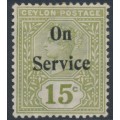 CEYLON - 1895 15c sage-green QV, overprinted On Service, MH – SG # O14