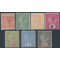 CEYLON - 1899 2c to 75c QV short set of 7, crown CA watermark, MH – SG # 256-262