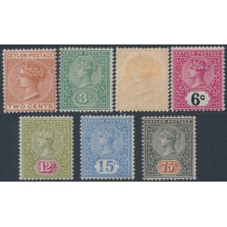 CEYLON - 1899 2c to 75c QV short set of 7, crown CA watermark, MH – SG # 256-262