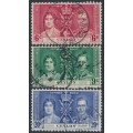 CEYLON - 1937 6c to 20c KGVI Coronation set of 3, used – SG # 383-385