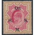 INDIA - 1909 2R rose-red/yellow-brown KEVII overprinted On H.M.S., MH – SG # O68a