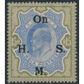 INDIA - 1909 15R ultramarine/olive KEVII overprinted On H.M.S., MH – SG # O71