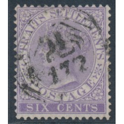 STRAITS SETTLEMENTS - 1868 6c bright lilac QV, inverted crown CC watermark, used – SG # 13w