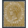STRAITS SETTLEMENTS - 1883 4c brown QV, crown CA watermark, MH – SG # 64