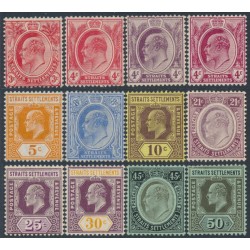 STRAITS SETTLEMENTS - 1906 3c to 50c KEVII short set of 12, MH – SG # 153-164