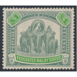 FEDERATED MALAY STATES - 1926 $1 green/emerald Elephants, script watermark, MH – SG # 76a