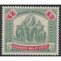 FEDERATED MALAY STATES - 1926 $2 green/carmine Elephants, script watermark, MH – SG # 78