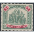 FEDERATED MALAY STATES - 1926 $2 green/carmine Elephants, script watermark, MH – SG # 78