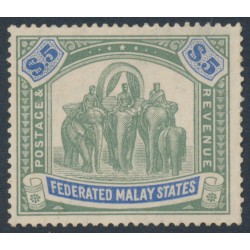 FEDERATED MALAY STATES - 1925 $5 green/blue Elephants, script watermark, MH – SG # 80