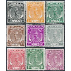 KELANTAN - 1951 1c to 10c Sultan Ibrahim short set of 9, MH – SG # 61-69