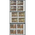 SINGAPORE - 1976 10c to $1 Paintings set of 3 in blocks of 4, MNH – SG # 279-281