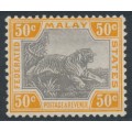 FEDERATED MALAY STATES - 1924 50c black/brown Tiger, script watermark, MH – SG # 74b