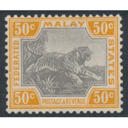 FEDERATED MALAY STATES - 1924 50c black/brown Tiger, script watermark, MH – SG # 74b