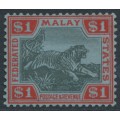 FEDERATED MALAY STATES - 1931 black/red on blue Tiger, script watermark, MH – SG # 77