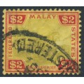 FEDERATED MALAY STATES - 1934 $2 green/red on yellow Tiger, script watermark, used – SG # 79