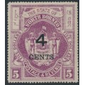 NORTH BORNEO - 1899 4c on $5 bright purple Coat of Arms, MH – SG # 123