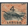 LABUAN - 1899 4c on 12c black/red Crocodile, perf. 15, used – SG # 105