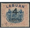 LABUAN - 1899 4c on 24c blue/lilac-brown Coat of Arms, perf. 14, used – SG # 107a