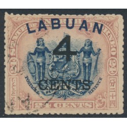 LABUAN - 1899 4c on 24c blue/lilac-brown Coat of Arms, perf. 14, used – SG # 107a