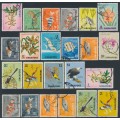 SINGAPORE - 1962 Flowers, Birds & Fish set, plus sideways watermarks, used – SG # 63-77+83-88+86w