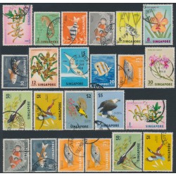 SINGAPORE - 1962 Flowers, Birds & Fish set, plus sideways watermarks, used – SG # 63-77+83-88+86w