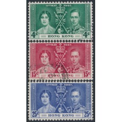 HONG KONG - 1937 King George VI Coronation set of 3, used – SG # 137-139