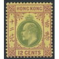 HONG KONG - 1906 12c green/purple on yellow KEVII, multi crown CA watermark, MH – SG # 82