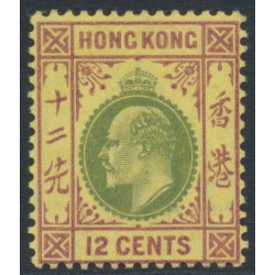 HONG KONG - 1906 12c green/purple on yellow KEVII, multi crown CA watermark, MH – SG # 82