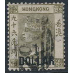 HONG KONG - 1885 $1 on 96c grey-olive QV, crown CA watermark, used – SG # 42