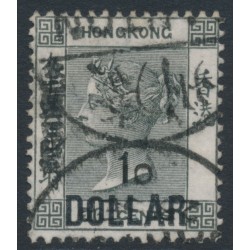 HONG KONG - 1898 $1 on 96c black QV, crown CA watermark, used – SG # 52 / Z176