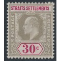 STRAITS SETTLEMENTS - 1905 30c grey/carmine KEVII, MH – SG # 134