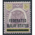 FEDERATED MALAY STATES - 1900 5c purple/yellow Tiger of Perak with o/p, MH – SG # 9